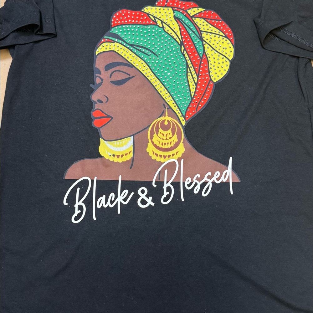 Bella Canvas Black Tee with Red, Green & Yellow Headwrap Graphic